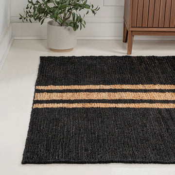 Olivier Rustic Beach House Wide Ticking Stripe Jute Area Rug